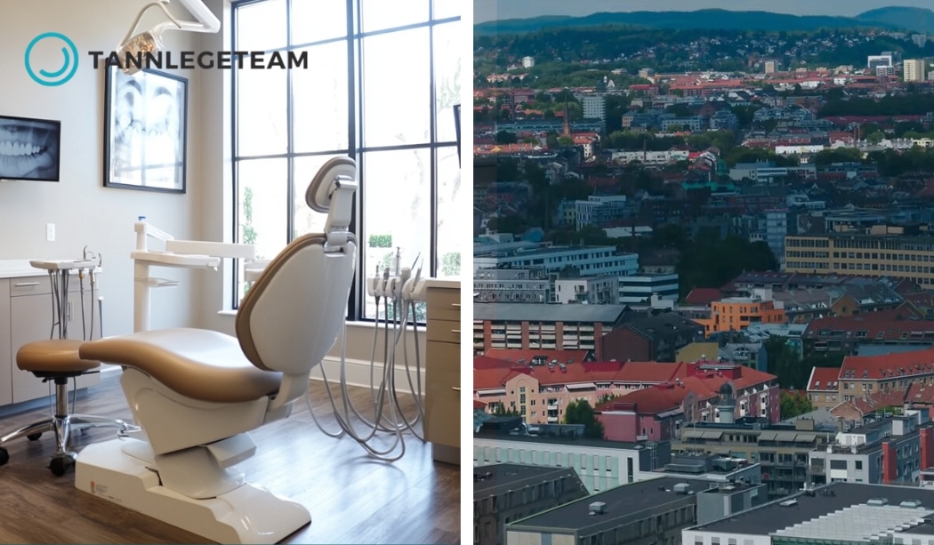 Lyst og moderne tannlegekontor kombinert med utsikt over Løren-området i Oslo
